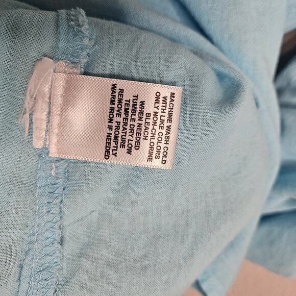 Emily Daniels Women's XL Blouse, Aqua Woven Linen Blend 3/4 Roll-tab Sleeves - Picture 12 of 12